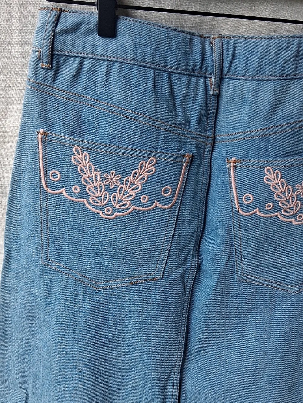 DRIFTWOOD Serena Denim Maxi Embroidery Skirt Blue Pink 27